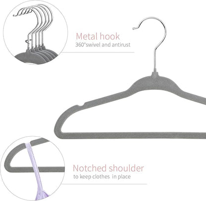 ManGotree Baby Clothes Hangers, Velvet Kids Toddlers Coat Hangers with Ultra Thin & Non-Slip Design (30 Pack, Gray)