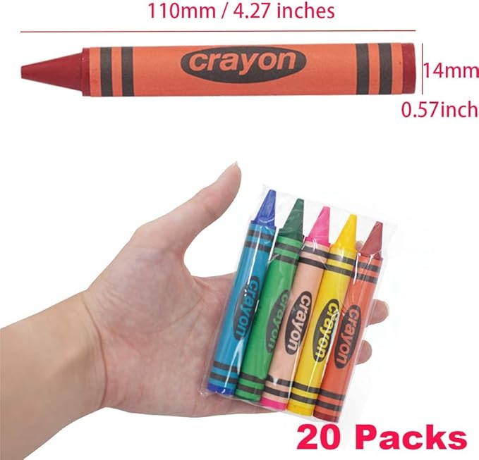 Lucky Art 20 Sets of 5 Packs (100 count) Jumbo Size Crayons - Mini Crayon Packs Non-Toxic Crayons; Crayons in bulk for Kids Party Favors, School Supplies for Teachers & Travel Crayons