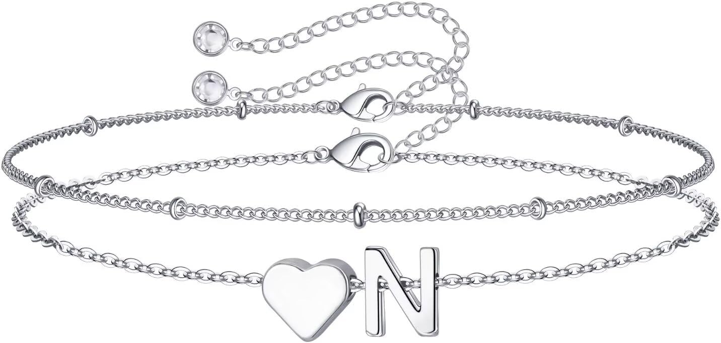 M MOOHAM Mothers Day Gifts for Kids Teens Girls - 14K-Gold-Plated Heart Initial A-Z Bracelets for Women Girl Dainty Gold Bracelets Birthday Mothers Day Gifts for Mom Grandma Teenage Girls Kids Teens