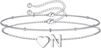 M MOOHAM Mothers Day Gifts for Kids Teens Girls - 14K-Gold-Plated Heart Initial A-Z Bracelets for Women Girl Dainty Gold Bracelets Birthday Mothers Day Gifts for Mom Grandma Teenage Girls Kids Teens