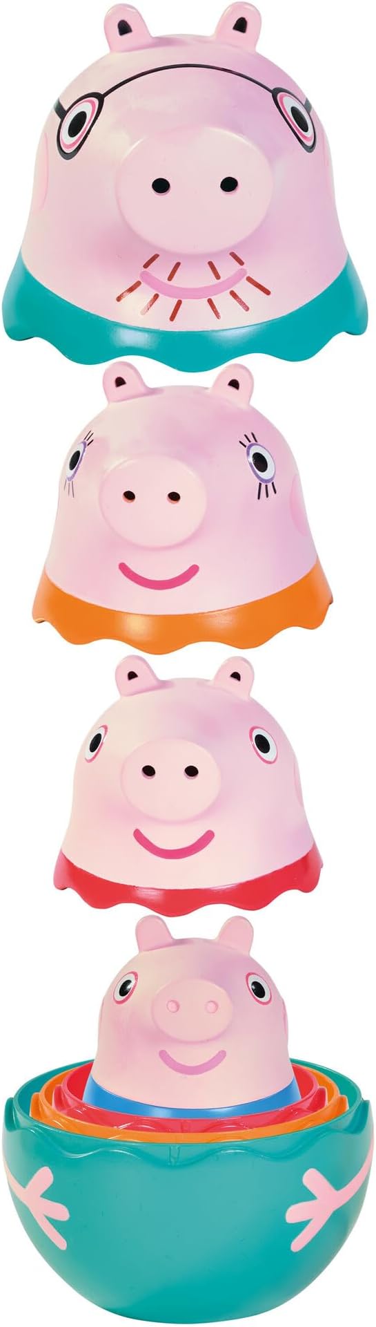 Toomies Peppa Pig Nesting Family - Includes Peppa Pig, Mummy Pig, Daddy Pig and Rattling George - Sorting and Pouring Toddler Bath Toys - Toddler Water Toys for Bath or Pool - Ages 18 Months and Up