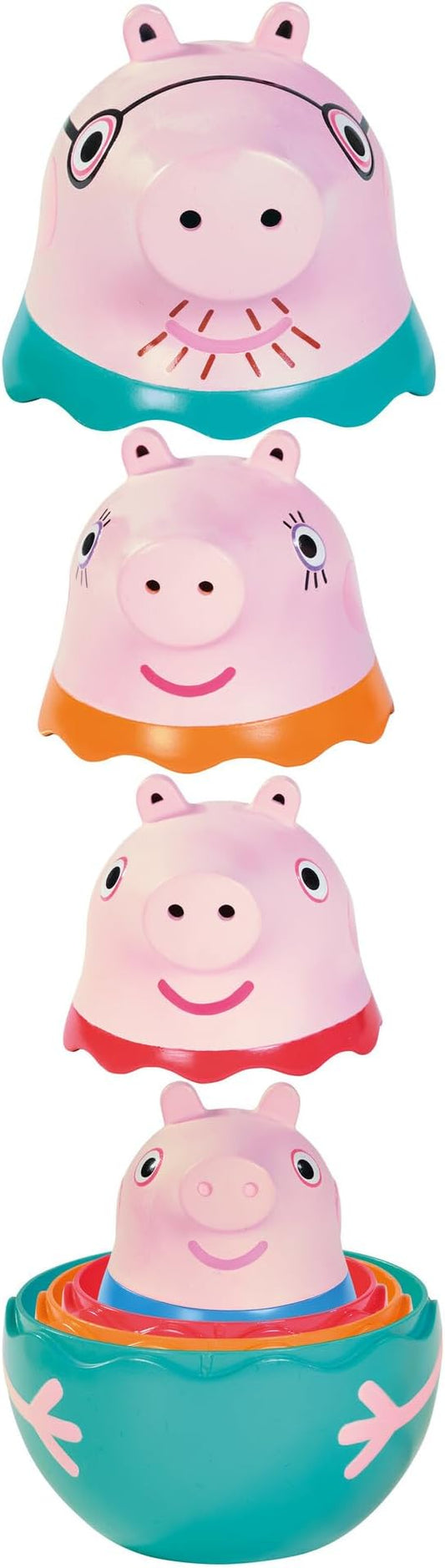 Toomies Peppa Pig Nesting Family - Includes Peppa Pig, Mummy Pig, Daddy Pig and Rattling George - Sorting and Pouring Toddler Bath Toys - Toddler Water Toys for Bath or Pool - Ages 18 Months and Up