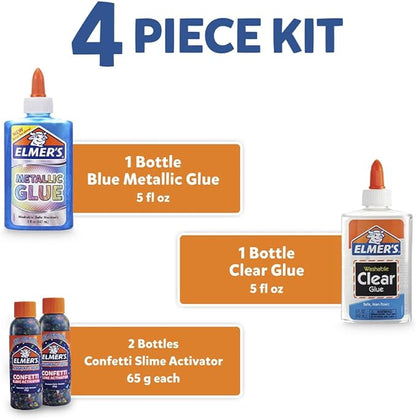 Elmer’s Confetti Slime Kit | Slime Supplies Include Metallic Glue, Clear Glue, Confetti Magical Liquid Slime Activator, 4 Count