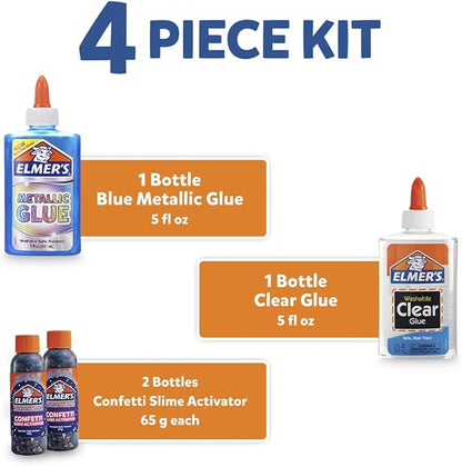 Elmer’s Confetti Slime Kit | Slime Supplies Include Metallic Glue, Clear Glue, Confetti Magical Liquid Slime Activator, 4 Count