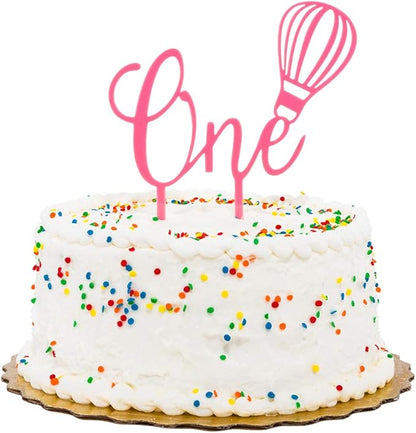 Restaurantware-Cake Top 6.3 x 5.9 Inch One Cake Topper, 1 Sturdy First Birthday Cake Topper - For One Year Anniversaries Or First Birthday Parties, Dessert Decoration, Pink Acrylic Cake Topper