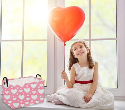 Sanjiaofeng Rectangular Valentine's Day Basket Love Storage Bins,Girls Storage Basket with Handles.Clothers,Books,Kid's Gifts Bins. (Pink Valentine's Day)