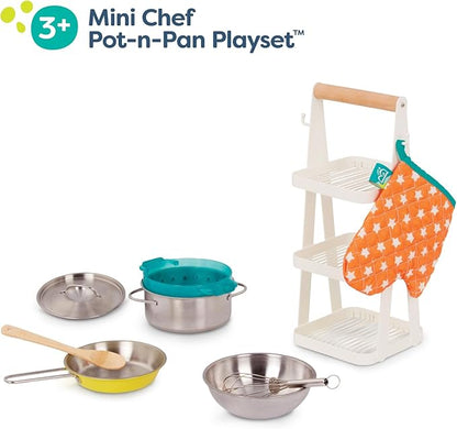 B. toys- Mini Chef - Pot & Pan Playset- Pretend Play Kitchen Accessories – Pot, Pan & Role-Play Cookware – Cooking Toys for Kids – Pretend Play Set – 3 Years + (9 Pcs)