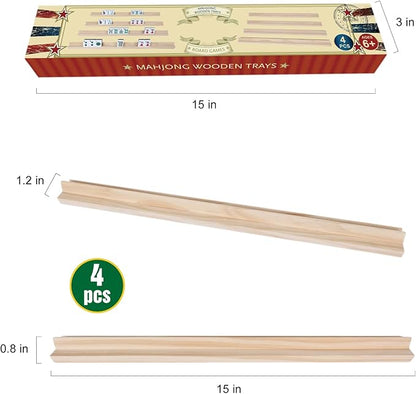 GOTHINK Wooden Mahjong Tiles Trays/Racks/Holders Set of 4, Upgrade Your Mahjong Game, Racks for Mahjong, Mexican Train, Dominoes, and More (Racks Only)
