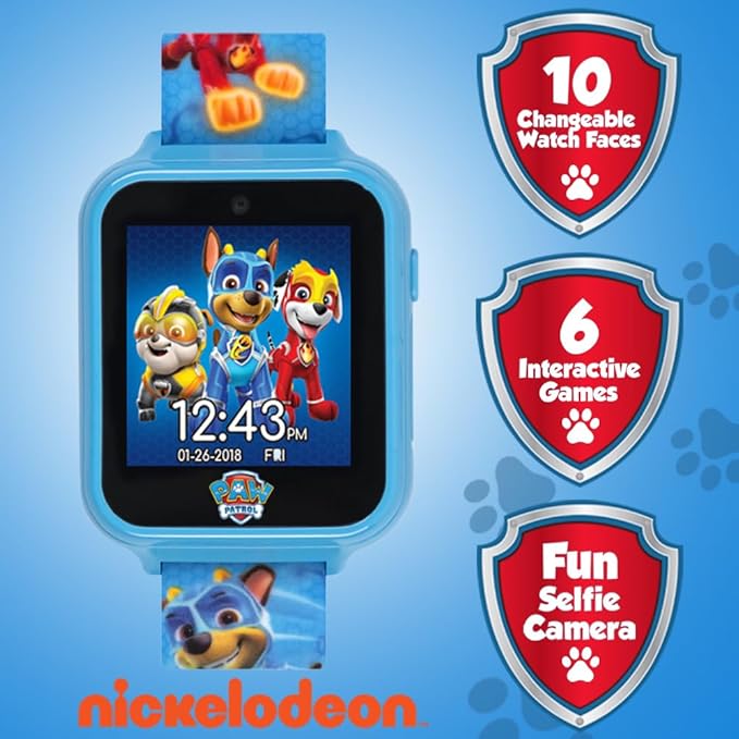 Accutime Paw Patrol Smart Watch with Camera for Kids and Toddlers - Interactive Smartwatch for Boys & Girls Featuring Games, Voice Recorder, Calculator, Pedometer, Alarm, Stopwatch, with USB Cable