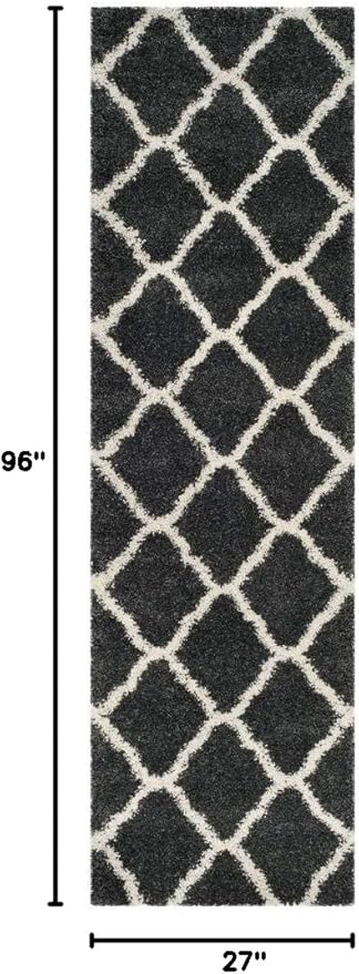 SAFAVIEH Hudson Shag Collection Runner Rug - 2'3" x 8', Dark Grey & Ivory, Moroccan Trellis, Non-Shedding & Easy Care, 2-inch Thick Ideal for High Traffic Areas in Living Room, Bedroom (SGH283G)