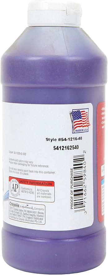 Crayola Premier Tempera Paint For Kids - Violet (16oz), Kids Classroom Supplies, Great For Arts & Crafts, Non Toxic, Easy Squeeze Bottle