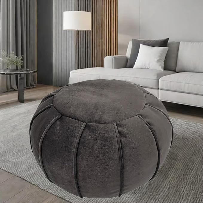 Louis Donné Unstuffed Ottoman Pouf Cover, Eco-Friendly Fabric Pouf Ottoman Floor Chair with Storage Solution for Bedroom, Round Foot Stools for Seating Poufs for Living Room Camper（Dark Brown）