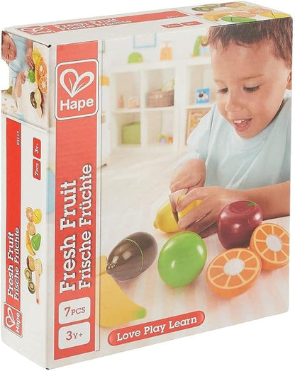 Hape Fresh Fruit Kitchen Playset | Velcro Fruit Slices with Play Knife for Healthy| Award Winning Wooden Pretend Play Food Set for Kids