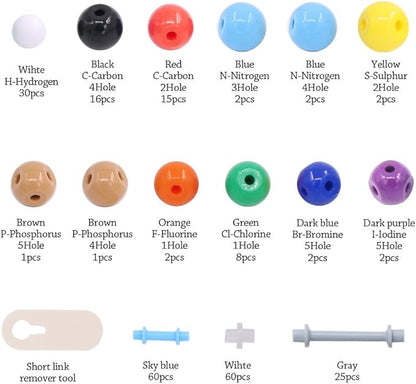 Swpeet 200 Pcs Molecular Model Kit for Organic and Inorganic Chemistry, Chemistry Molecular Model Student and Teacher Set - 83 Atoms & 116 Links & 1 Short Link Remover Tool