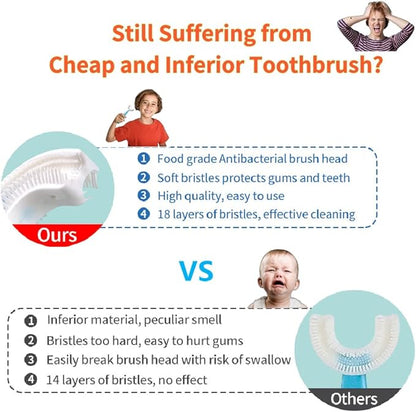 YOTEE U-Shaped Toothbrush Kids 2 PCS - Toddler Toothbrush with Food Grade Soft Silicone Brush Head, Manual Whole Mouth Toothbrush for Kids Age 2-6(Purple+Yellow), 360° Oral Teeth Cleaning