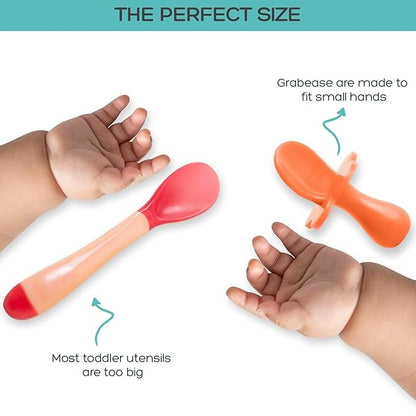 Grabease Baby Fork and Spoon Set for Babies & Toddlers - BPA-Free & Phthalate-Free Self-Feeding Cutlery - Orange Toddler Utensils