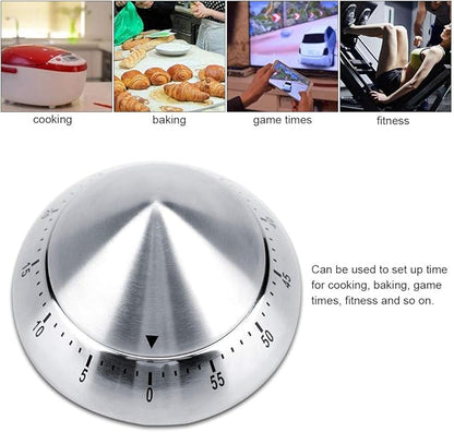Kitchen Timers - Fashionable Stainless Steel 60 Minutes Count Down Mechanical Cooking Timer Silver - Kids Vintage Analog Colored Clock Bulk Alarm Mechanical Kitchen Decorative Anim (Silver)