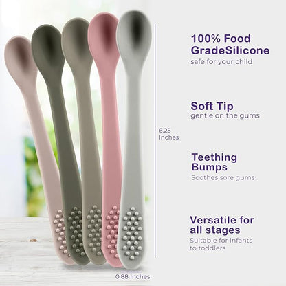 Baby Spoons First Stage Silicone Baby Spoon – Self Feeding Baby Utensils – Infant Spoons First Stage Baby Feeding Spoon - Soft & Gentle on Gums - BPA Free Silicone Baby Spoons Set (Pastel7)
