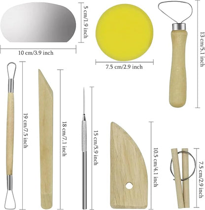 Evwoge 8 Pcs Ceramic Clay Tools Set, Wooden Clay Wax Pottery Sculpting Modeling Tool Kits Pottery Smoothing Cleaning Carving Shaping Cutting Tools
