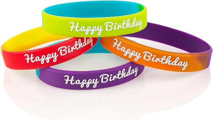 36pcs Happy Birthday Rubber Bracelets Colorful Silicone Stretch Wristbands for Birthday Party Supplies Favors rubber bracelets for kids&teens Classroom Prizes Teacher Supplies