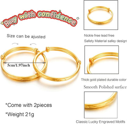 Ethlyn 2pcs/lot Baby Bracelet for infant Girls Boys 18K Gold Plated Kids Baby Expandable Adjustable Bangles &bracelets Birthday Christmas Gifts
