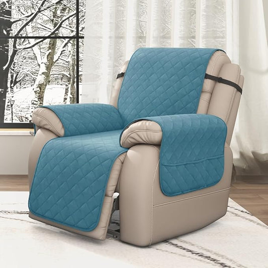 CHUN YI Recliner Chair Cover, Non-Slip Recliner Covers That Stay in Place, Washable Lazy Boy Recliner Covers with Pockets, Water Resistant Recliner Slipcover for Pets (Blue, Large Recliner)