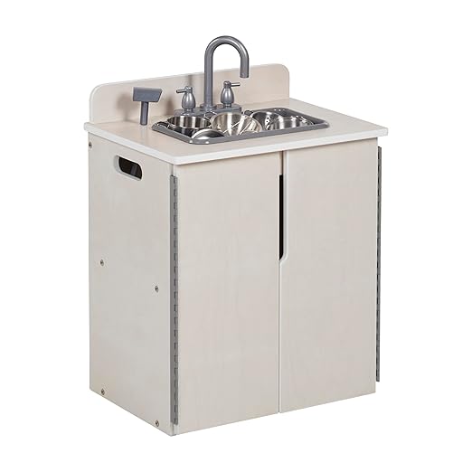 ECR4Kids Play Kitchen Sink, Wooden Playset, White Wash