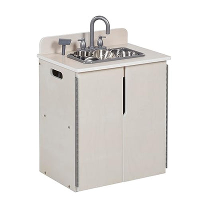 ECR4Kids Play Kitchen Sink, Wooden Playset, White Wash