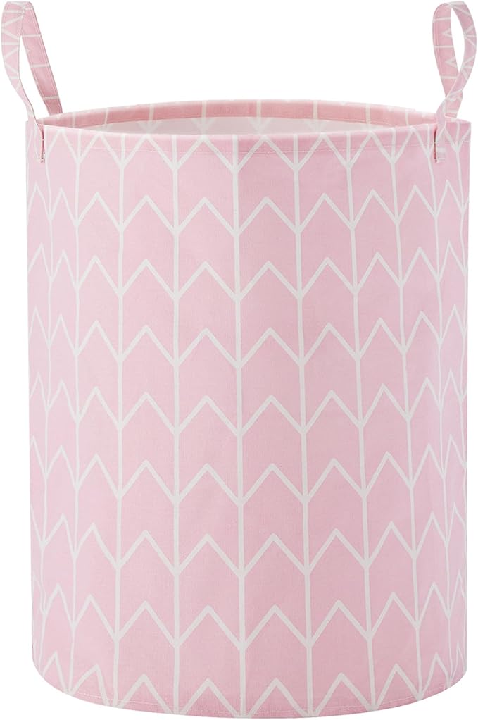 Large Storage Basket for Girls and Boys, Collapsible Laundry Hamper with Long Handles, Toy Bins for Nursery, Kids Room Décor Pink Geometry