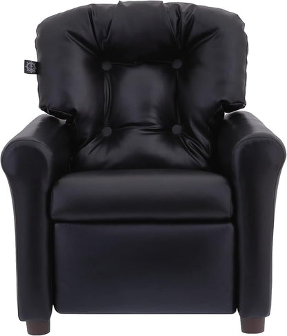 The Crew Furniture Traditional Kids Recliner, Toddler Ages 1-5 Years, Pu Faux Leather, Black