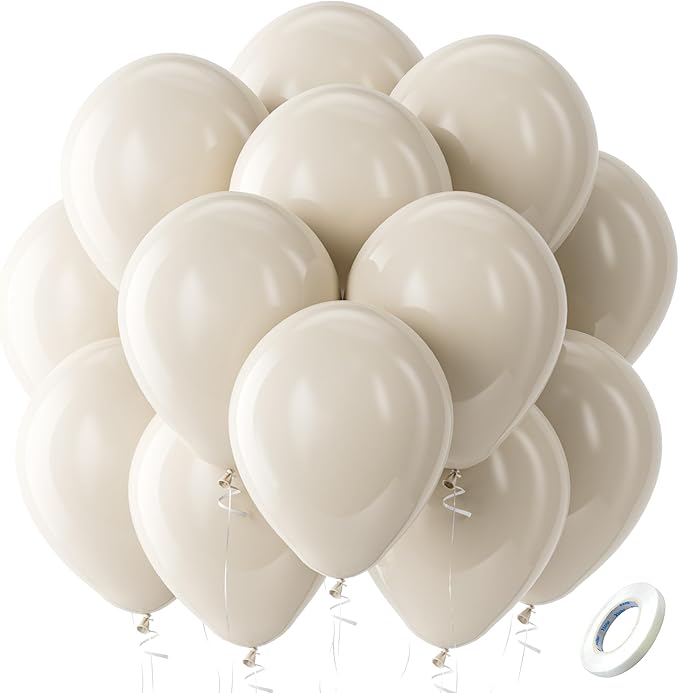 Bezente White Sand Latex Party Balloons - 100 Pack 12 inch Round Helium Sand White Boho Balloons for Easter Engagement Birthday Wedding Bridal Shower Gender Reveal Party Decoration