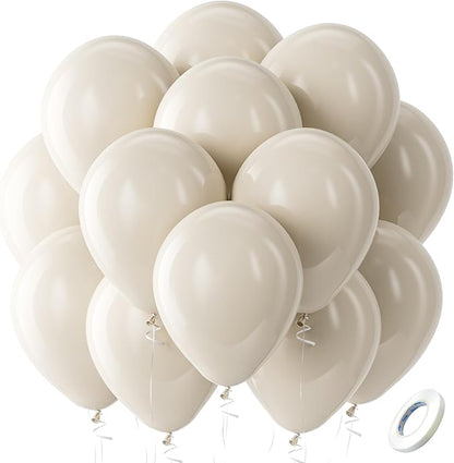 Bezente White Sand Latex Party Balloons - 100 Pack 12 inch Round Helium Sand White Boho Balloons for Easter Engagement Birthday Wedding Bridal Shower Gender Reveal Party Decoration