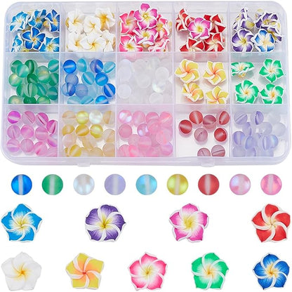 SUNNYCLUE 1 Box 150Pcs 6 Sets Flower Bracelet Making Kit Plumeria Flowers Beads with 10m Crystal String Summer Hawaii Ocean Beach Moonstone Beads for Jewelry Making Adults Supplies Adults Beginner