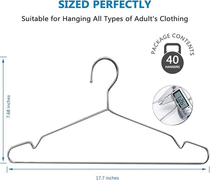Fayleeko Wire Hangers 40 Pack Coat Hangers Strong Heavy Duty Stainless Steel Metal Hangers 17.7 Inch Ultra Thin Space Saving Clothes Hangers (Silver, 40pack 17.7inch)