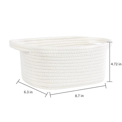 ABenkle Small Storage Basket, Mini Basket, Cute Tiny Cotton Rope Woven Basket, Shelf Basket, Boho Decorative Toy Storage Bin Gift Baskets, White