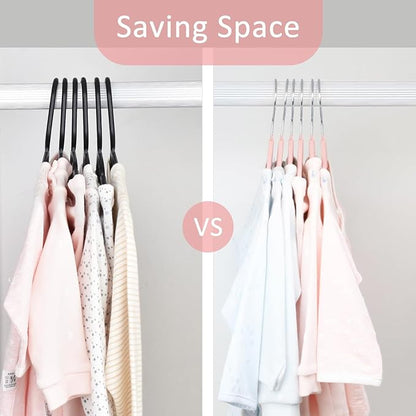 ManGotree 10.95" Baby Velvet Hangers, Non-Slip Infant Coat Hangers, Ultra-Thin Toddler Felt Hangers with 360° Swivel Hook, Space Saving Children's Hangers for Kids Clothes, 48 Pack (Pink)