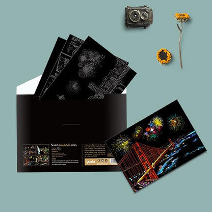 Georgie Porgy Scratch Paper Art A4 Set for Kids Adults Magic Rainbow Scratch Postcards Boards for DIY Arts and Crafts Kits Christmas Birthday Gift with Scratching Tools Kit (Europe+USA)