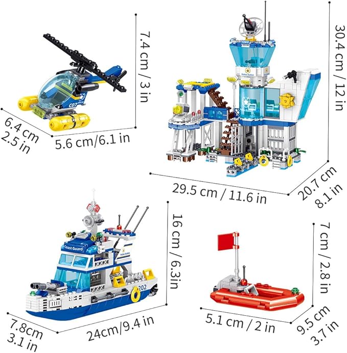 Police Station Building Blocks Set, 800pcs Building Toy with Ship,Boat & Helicopter for Boys 6+,Compatible with Lego