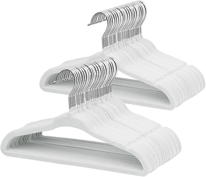 ManGotree 10.95" Baby Velvet Hangers, Non-Slip Infant Coat Hangers, Ultra-Thin Toddler Felt Hangers with 360° Swivel Hook, Space Saving Children's Hangers for Kids Clothes, 48 Pack (White)