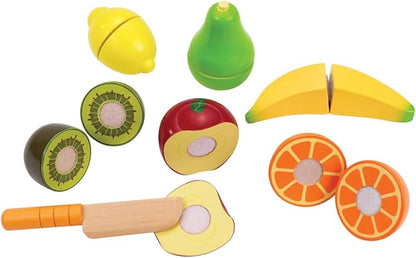 Hape Fresh Fruit Kitchen Playset | Velcro Fruit Slices with Play Knife for Healthy| Award Winning Wooden Pretend Play Food Set for Kids