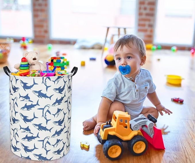 Shark Kids Laundry Basket Baby Hamper Shark Toy Storage Bin for Boys Room Decor Baby Nursery Hamper Gift Baskets for Bedroom Bathroom(Blue Shark)