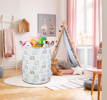 NTAOHAMPER Laundry Hamper, Elephant laundry Basket, Nursery Hamper, Waterproof Storage Bin for Bedroom, Clothes Organizer Basket, Room Decor(Blue Elephant)