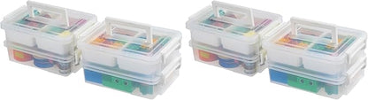 IRIS USA 1 Qt. Plastic Storage Bins with Lids, 4 Pack, Craft Storage Container, Sensory Bin, Organizing Containers for Home, Office & Art Supplies, Stackable, White