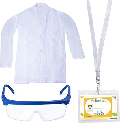 Beelittle Kids Scientist Lab Coat Costume Dress Up with Goggles ID Card Science Experiment Set for Age 3-10