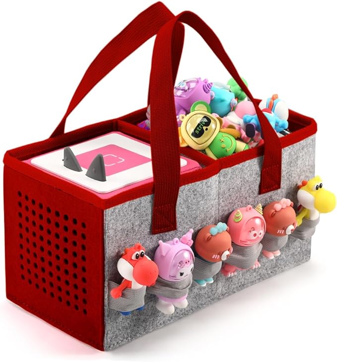PISOSN Carrying Case for Toniebox Starter Set and Tonies Figurines, Travel Felt Cloth Musical Toy Folding Bag for Toniebox 2 & Accessories (Red)