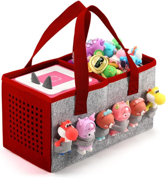 PISOSN Carrying Case for Toniebox Starter Set and Tonies Figurines, Travel Felt Cloth Musical Toy Folding Bag for Toniebox 2 & Accessories (Red)