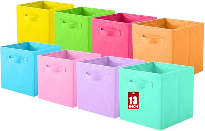 ShellKingdom Storage Bins, Foldable Fabric Storage Cubes And Cloth Organizer Drawer For Closet And Toys, 13 X 13 X 13 INCH, 8 Pack (8 Colors)