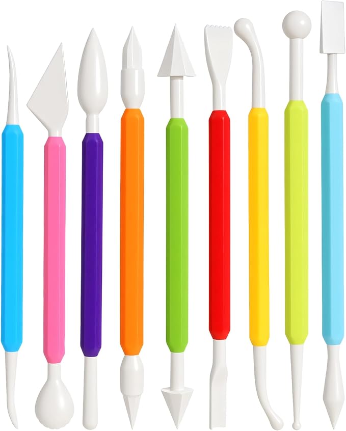 9 Pcs Clay Tools for Kids, Double-Head Sculpting Tools for Pottery, Smooth & Safe for DIY Clay Art, Handmade Craft, School Art Class & Home Hobby