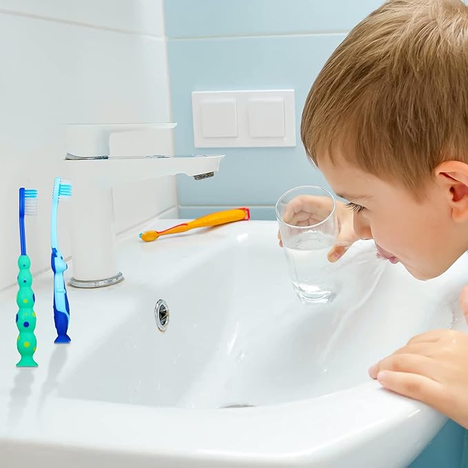 24 Pieces Toddler Toothbrush Bulk Kids Toothbrush Pack Manual Baby Toothbrushes with Covers Suction Cup Toothbrush Lovely Soft Bristle Animal Toothbrush for Kids Sensitive Teeth