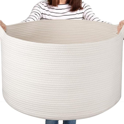OIASKET Large Woven Baskets for Storage, 22.8" x 22.8" x 13" Blanket Storage Living Room, Baby Toy Basket for Clothes, Pillows, Towels, Shoe Basket for Entryway (White)